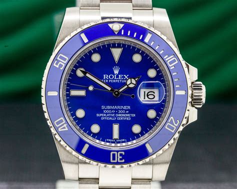 rolex submariner blue dial white gold